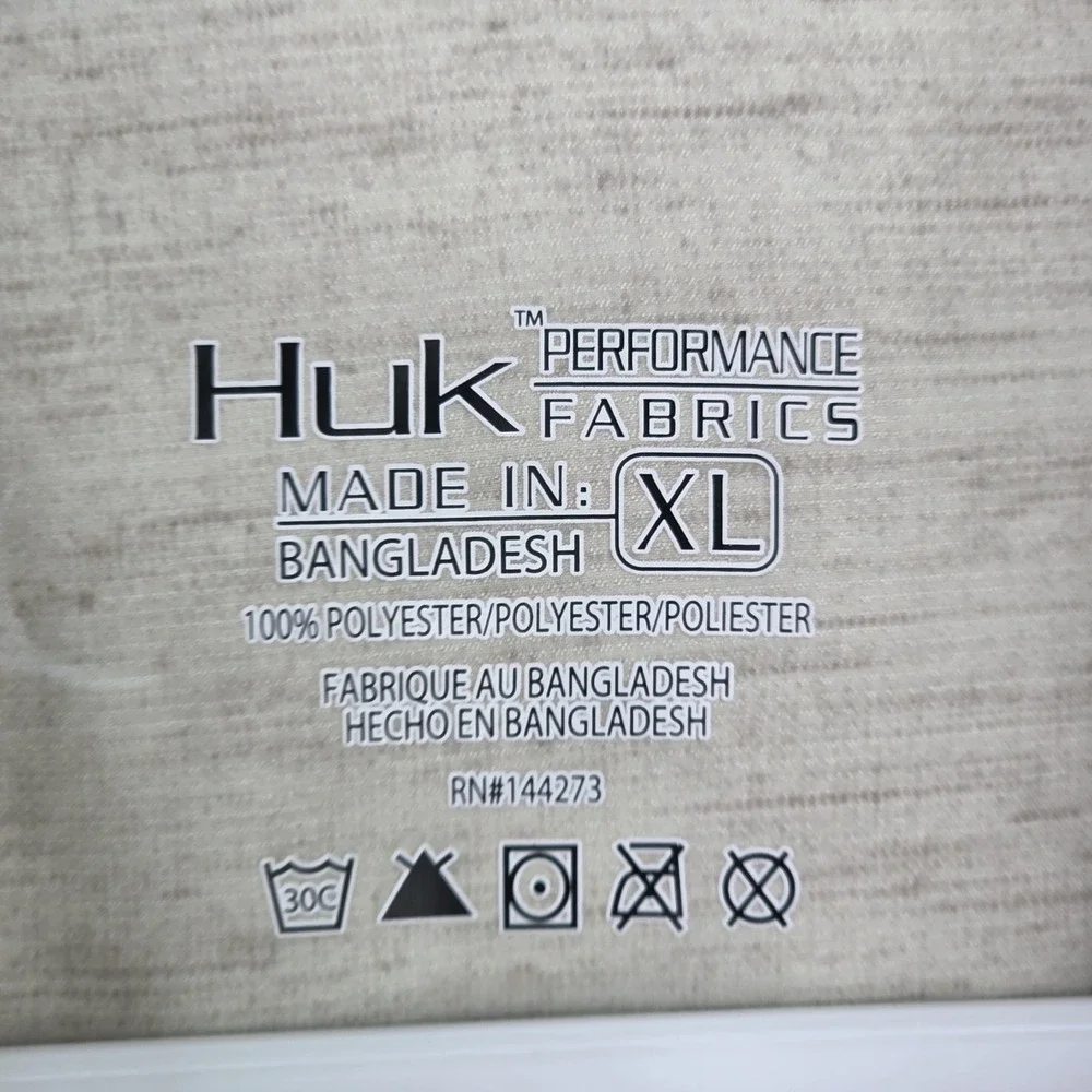 Huk Performance Men's XL Woven Teaser Short Sleeve Fish AOP Shirt-Bone/Brown - Picture 4 of 9